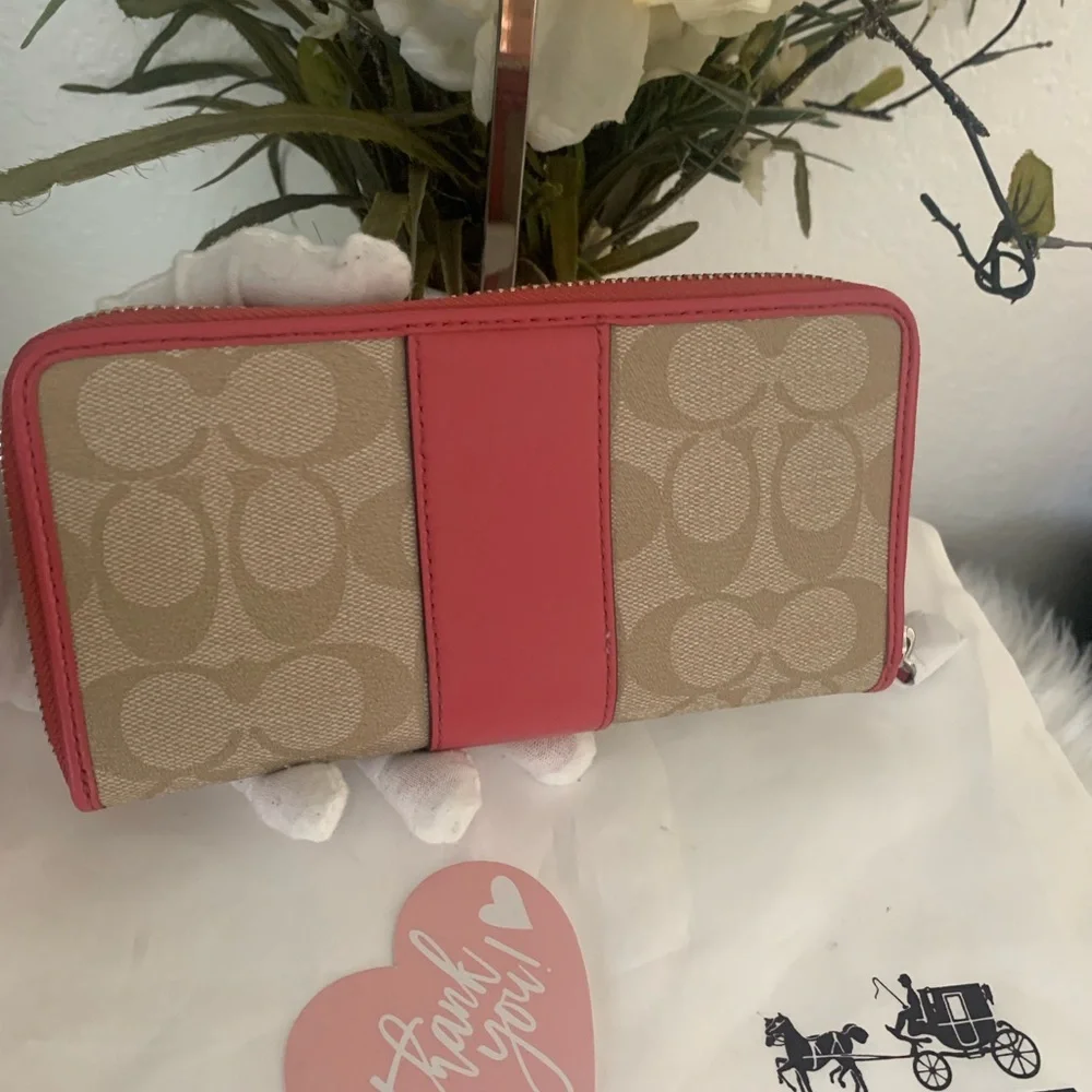 Coach Signature Leather Zip Around Long Accordion Wallet